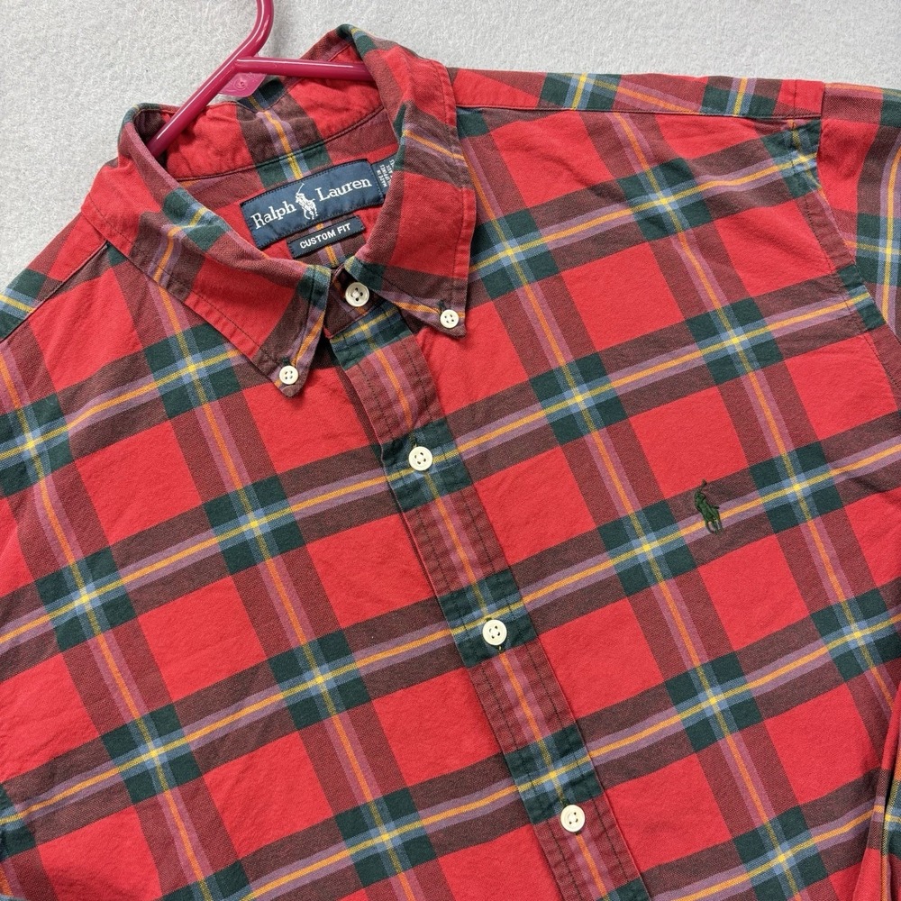 VTG Ralph Lauren Shirt Mens XL Red Tartan Plaid Long Sleeve Custom Fit Cloth